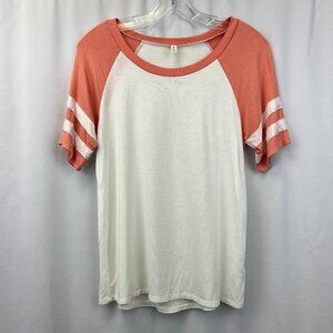 Mai Soli Womens Ivory Coral Short Sleeve Round Neck Pullover T-Shirt Size Small
